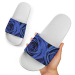 Royal Blue Rose Print White Slide Sandals