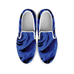 Royal Blue Rose Print White Slip On Shoes
