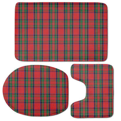 Royal Stewart Tartan Pattern Print 3 Piece Bath Mat Set