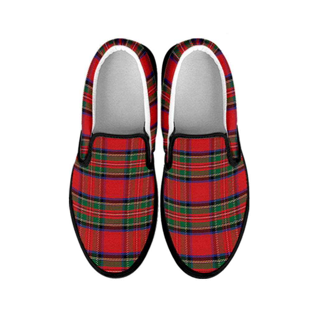 Royal Stewart Tartan Pattern Print Black Slip On Shoes