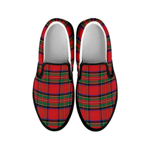 Royal Stewart Tartan Pattern Print Black Slip On Shoes