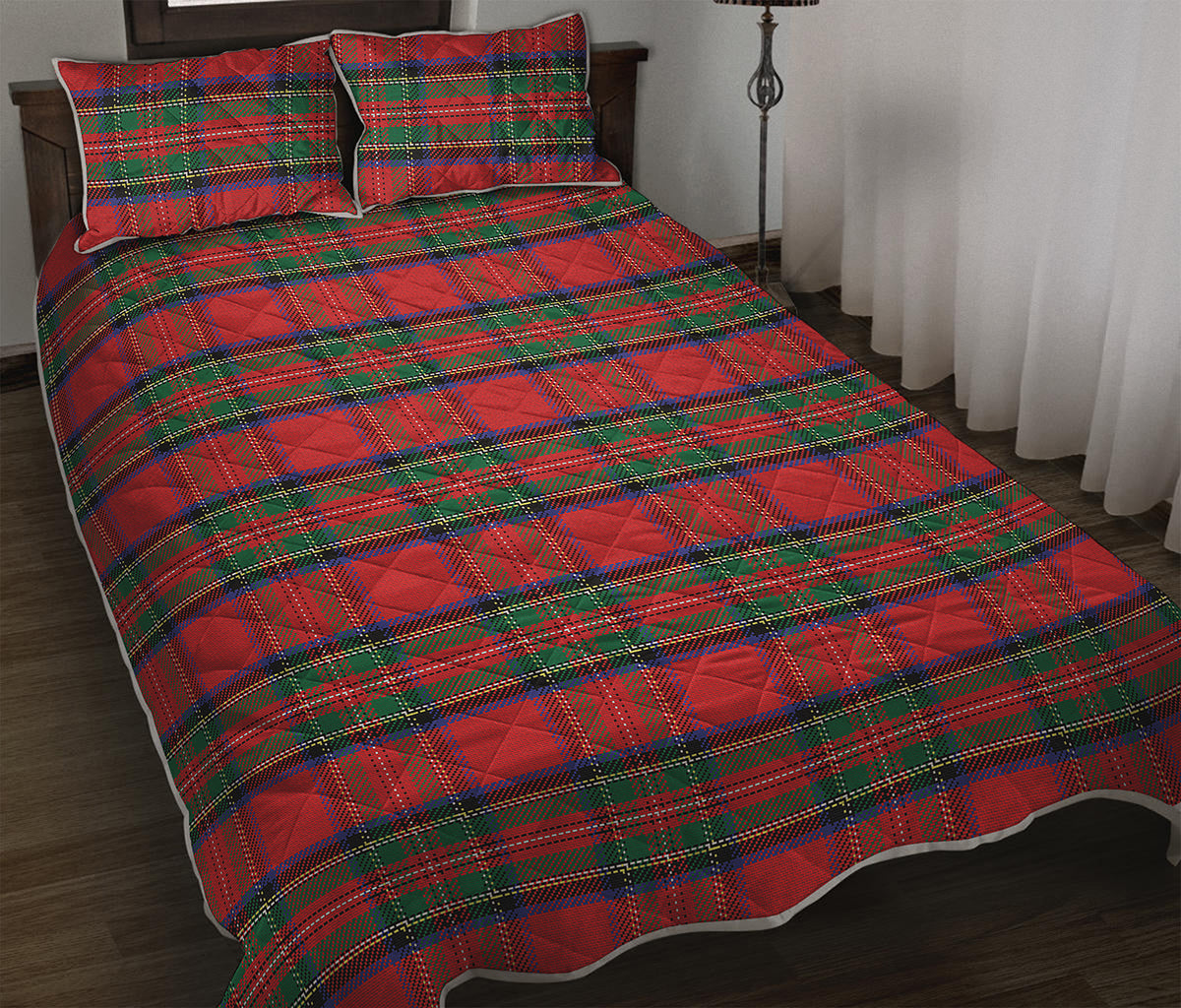 Royal Stewart Tartan Pattern Print Quilt Bed Set
