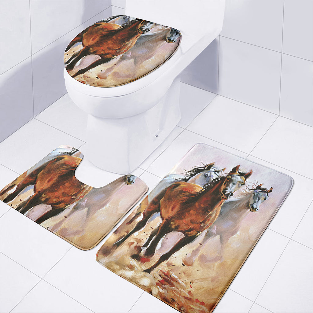 Running Horses Painting Print 3 Piece Bath Mat Set