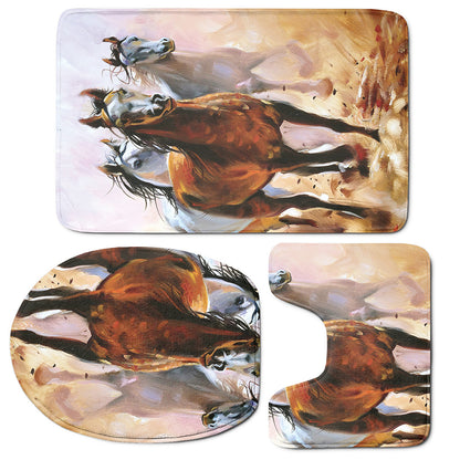 Running Horses Painting Print 3 Piece Bath Mat Set