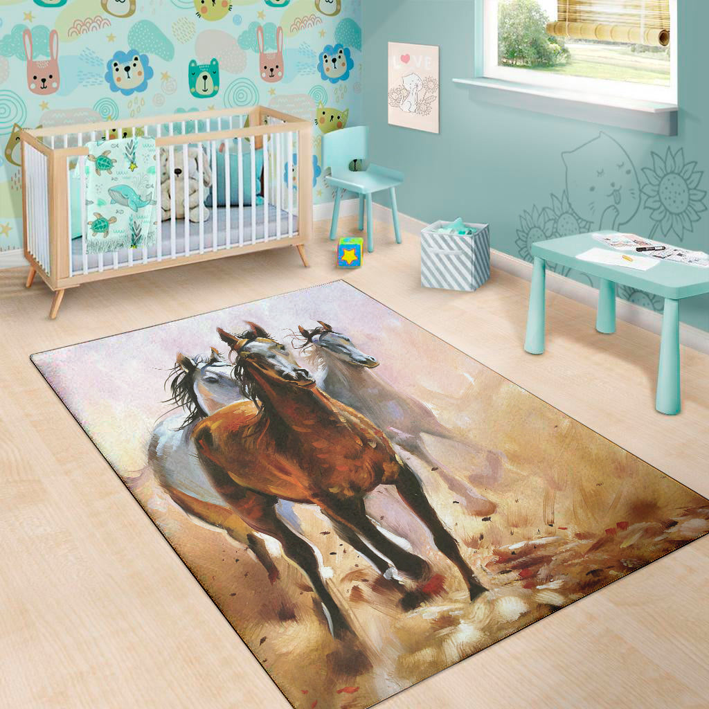 Running Horses Painting Print Area Rug