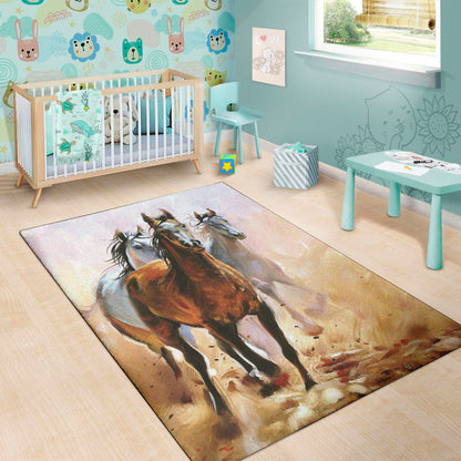 Running Horses Painting Print Area Rug