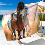 Running Horses Painting Print Beach Sarong Wrap