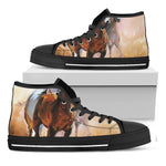 Running Horses Painting Print Black High Top Shoes