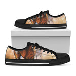 Running Horses Painting Print Black Low Top Shoes 