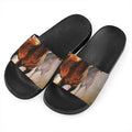 Running Horses Painting Print Black Slide Sandals