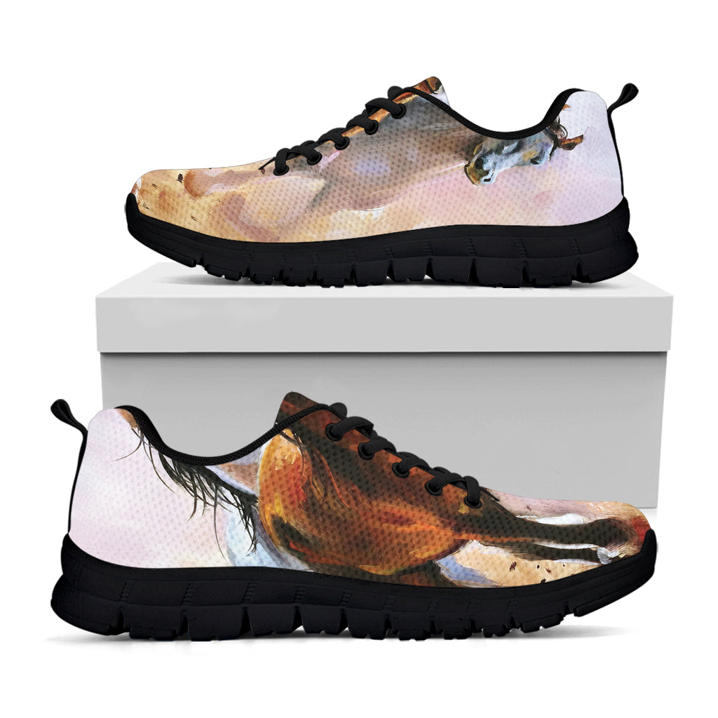 Running Horses Painting Print Black Sneakers