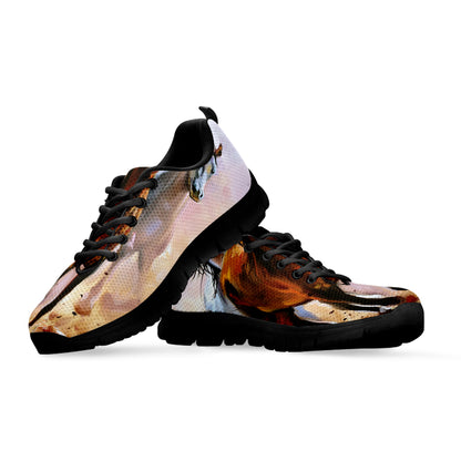 Running Horses Painting Print Black Sneakers