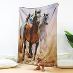 Running Horses Painting Print Blanket