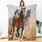 Running Horses Painting Print Blanket