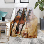 Running Horses Painting Print Blanket