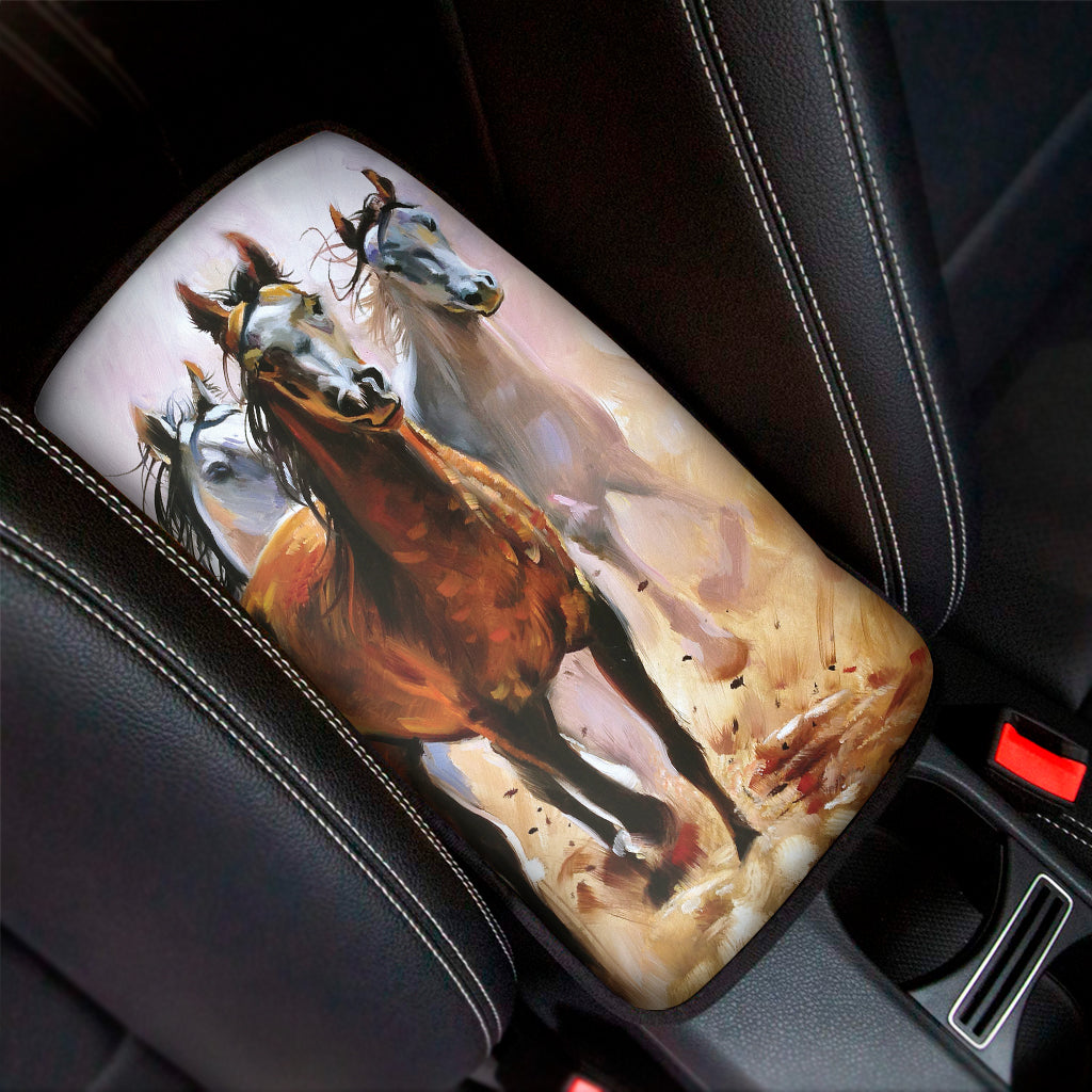 Running Horses Painting Print Car Center Console Cover