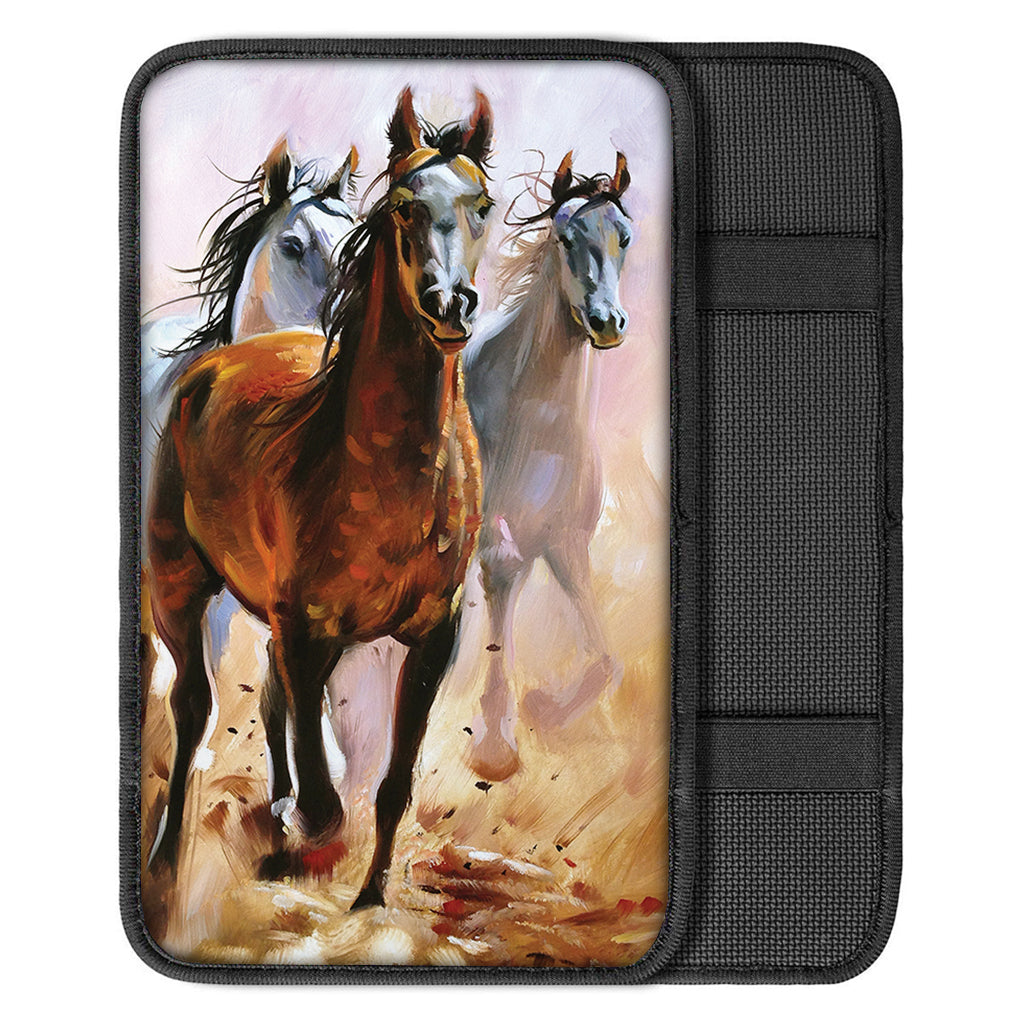 Running Horses Painting Print Car Center Console Cover