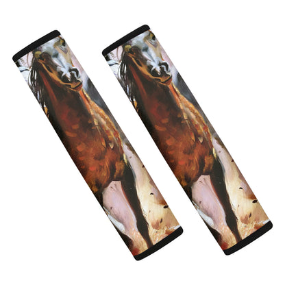 Running Horses Painting Print Car Seat Belt Covers