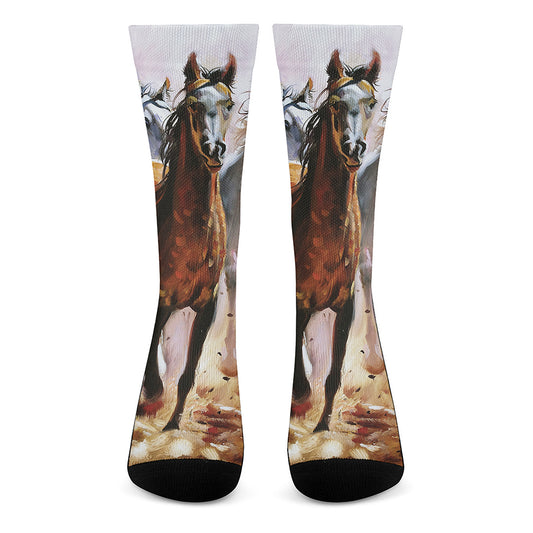 Running Horses Painting Print Crew Socks