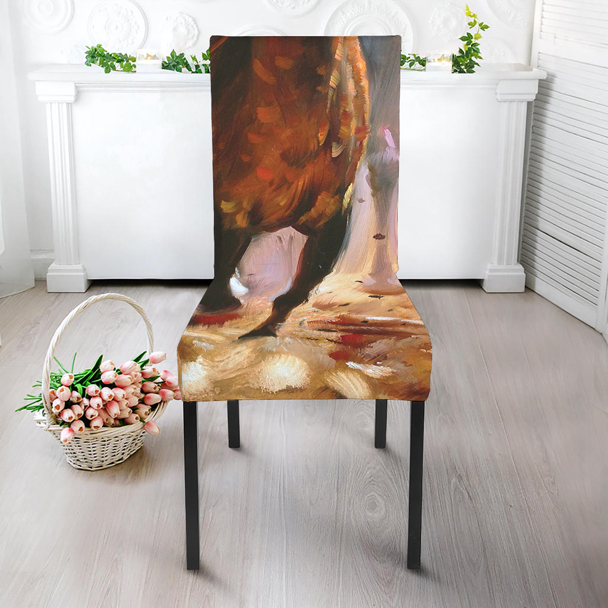 Running Horses Painting Print Dining Chair Slipcover