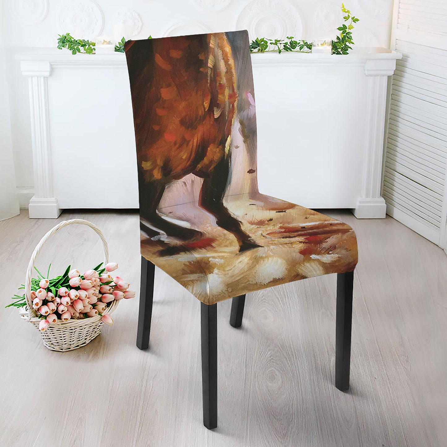 Running Horses Painting Print Dining Chair Slipcover