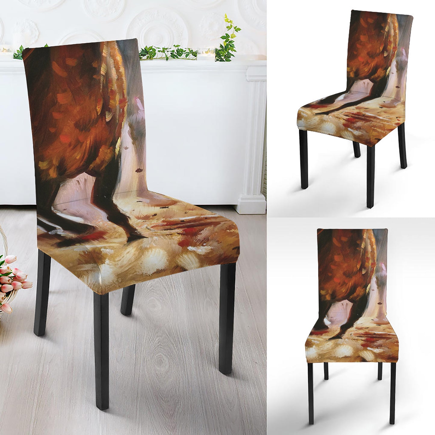 Running Horses Painting Print Dining Chair Slipcover
