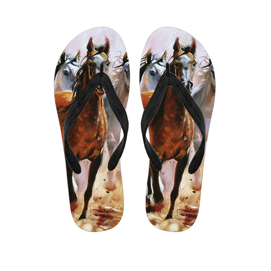 Running Horses Painting Print Flip Flops