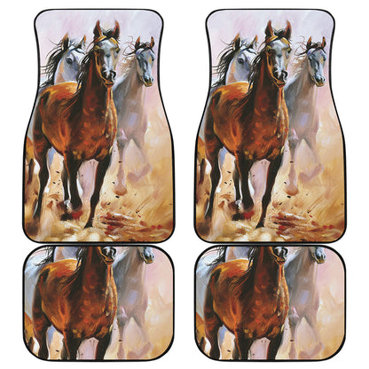Running Horses Painting Print Front and Back Car Floor Mats