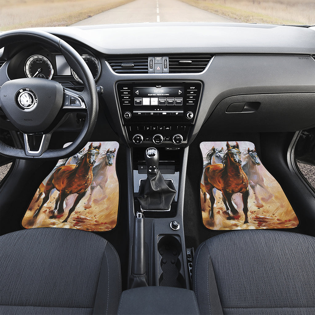 Running Horses Painting Print Front and Back Car Floor Mats