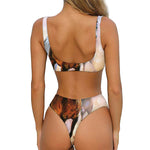 Running Horses Painting Print Front Bow Tie Bikini