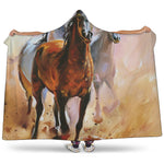 Running Horses Painting Print Hooded Blanket