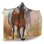Running Horses Painting Print Hooded Blanket