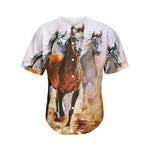 Running Horses Painting Print Men's Baseball Jersey