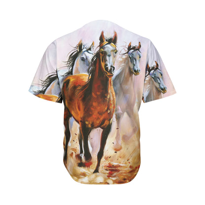Running Horses Painting Print Men's Baseball Jersey