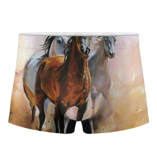 Running Horses Painting Print Men's Boxer Briefs