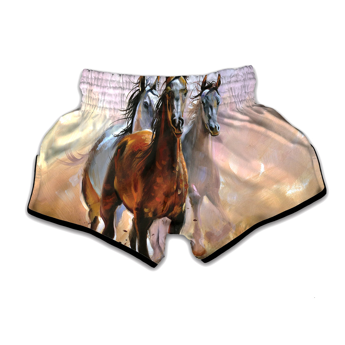 Running Horses Painting Print Muay Thai Boxing Shorts