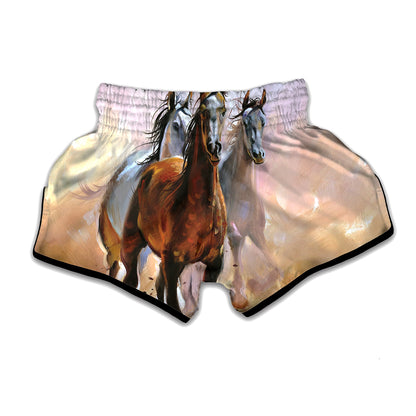 Running Horses Painting Print Muay Thai Boxing Shorts