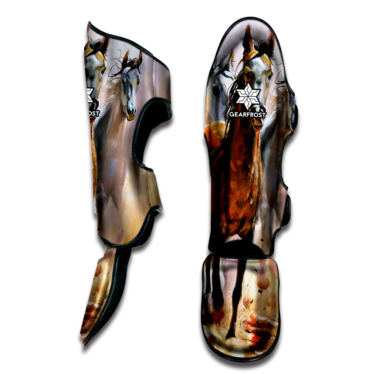 Running Horses Painting Print Muay Thai Shin Guard