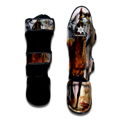 Running Horses Painting Print Muay Thai Shin Guard