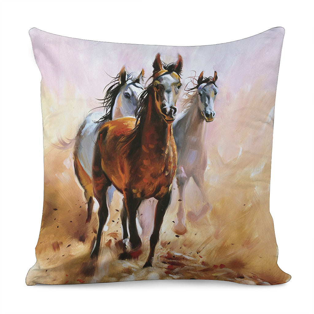 Running Horses Painting Print Pillow Cover