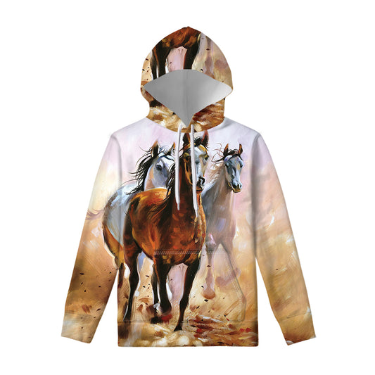 Running Horses Painting Print Pullover Hoodie