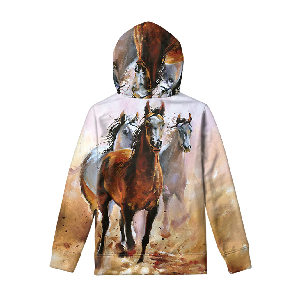 Running Horses Painting Print Pullover Hoodie