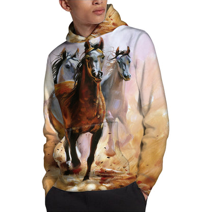 Running Horses Painting Print Pullover Hoodie