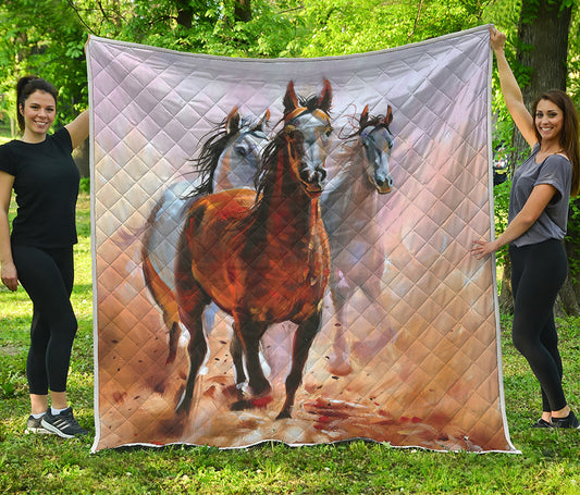Running Horses Painting Print Quilt