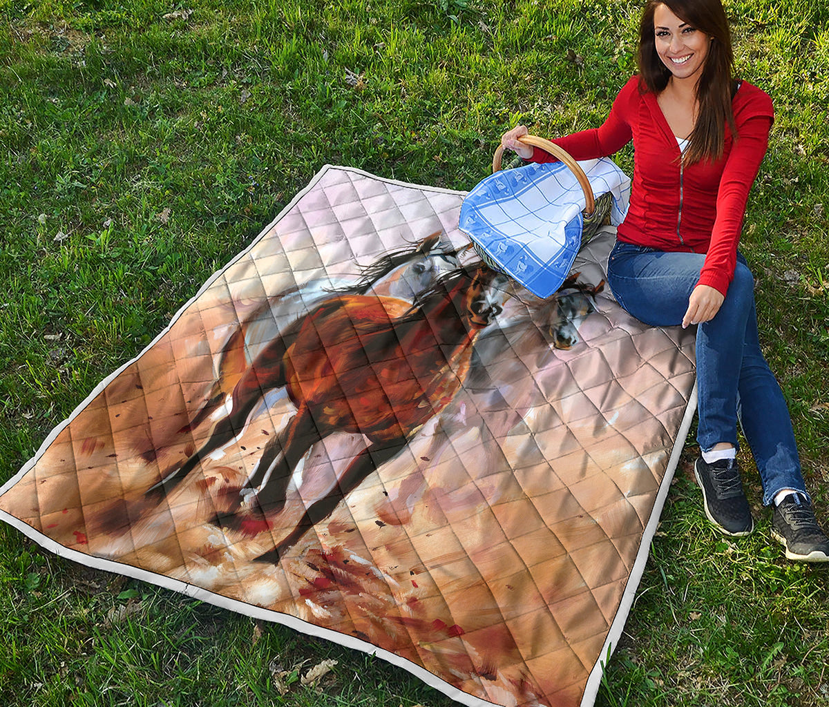 Running Horses Painting Print Quilt