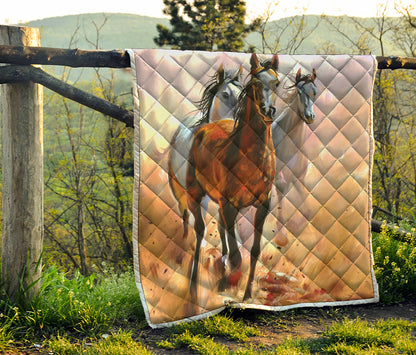 Running Horses Painting Print Quilt