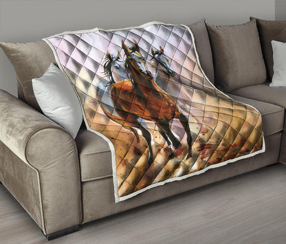 Running Horses Painting Print Quilt