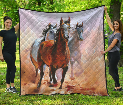 Running Horses Painting Print Quilt