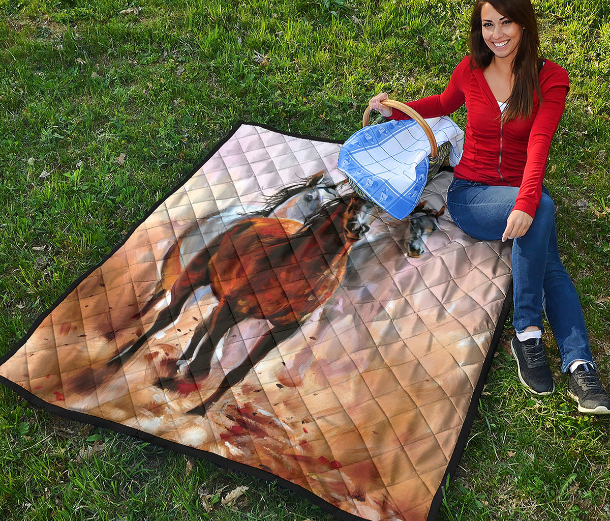 Running Horses Painting Print Quilt