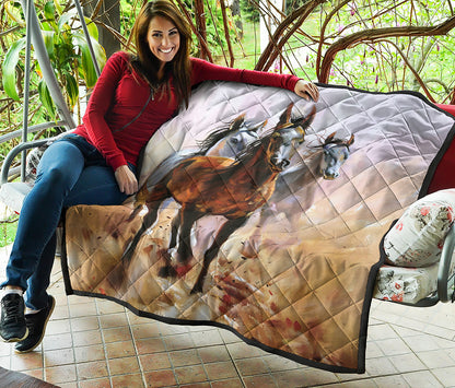 Running Horses Painting Print Quilt
